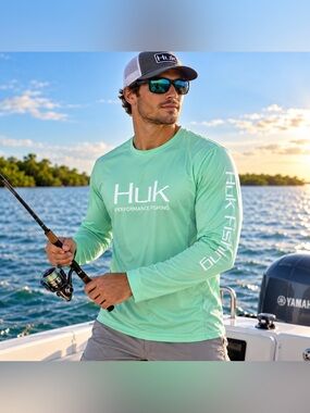 Huk Performance Fishing Men’s Long Sleeve Shirt Mint Green Size L